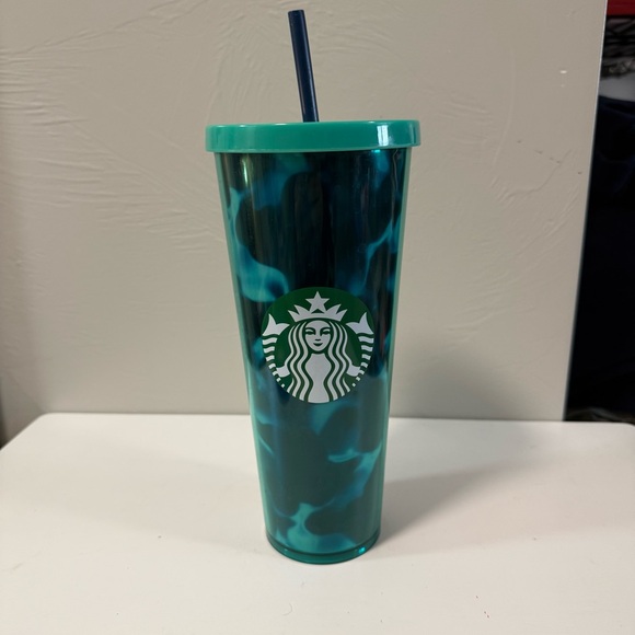 Starbucks Other - Starbucks Teal Turquoise Wave Tortoise Shell Marble Tumbler Straw Cup Venti 24oz